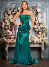 Load image into Gallery viewer, Nicole Trumpet/Mermaid Straight Sweep Train Stretch Satin Prom Dresses With Pleated XXCP0025849