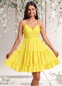 Lilith A-line V-Neck Short Chiffon Homecoming Dress With Ruffle Sequins XXCP0025700