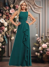 Load image into Gallery viewer, Holly A-line Scoop Floor-Length Chiffon Bridesmaid Dress With Ruffle XXCP0025814