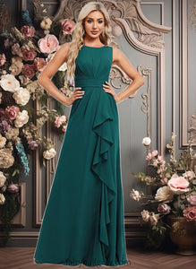 Holly A-line Scoop Floor-Length Chiffon Bridesmaid Dress With Ruffle XXCP0025814