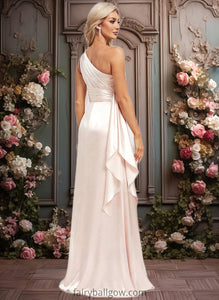 Maisie A-line One Shoulder Floor-Length Stretch Satin Bridesmaid Dress With Ruffle XXCP0025818