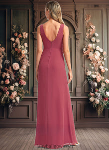 Fatima A-line V-Neck Floor-Length Chiffon Bridesmaid Dress XXCP0025753