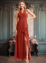 Load image into Gallery viewer, Rebekah A-line V-Neck Floor-Length Chiffon Bridesmaid Dress With Ruffle XXCP0025754