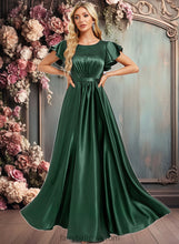 Load image into Gallery viewer, Jazmine A-line Scoop Floor-Length Stretch Satin Bridesmaid Dress With Ruffle XXCP0025770