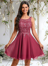 Load image into Gallery viewer, Sienna A-line Scoop Short Chiffon Homecoming Dress With Sequins Appliques Lace XXCP0025681