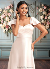 Load image into Gallery viewer, Alisa A-line V-Neck Floor-Length Stretch Satin Bridesmaid Dress With Bow XXCP0025759