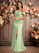 Load image into Gallery viewer, Desirae Trumpet/Mermaid Off the Shoulder Square Floor-Length Satin Prom Dresses With Ruffle XXCP0025883