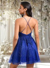 Load image into Gallery viewer, Sue A-line Scoop Short Tulle Lace Homecoming Dress With Sequins XXCP0025688