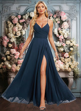 Load image into Gallery viewer, Logan A-line V-Neck Floor-Length Chiffon Prom Dresses With Pleated XXCP0025830