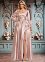 Load image into Gallery viewer, Gemma A-line V-Neck Floor-Length Stretch Satin Prom Dresses XXCP0025880