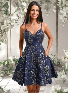 Leia A-line V-Neck Short Jacquard Homecoming Dress XXCP0025701