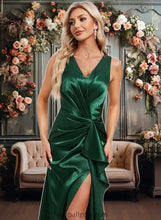 Load image into Gallery viewer, Hailey Trumpet/Mermaid V-Neck Floor-Length Stretch Satin Bridesmaid Dress XXCP0025812