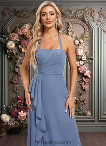 Paulina A-line Halter Floor-Length Chiffon Bridesmaid Dress XXCP0025799