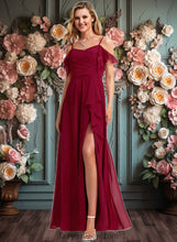 Load image into Gallery viewer, Sarah A-line Cold Shoulder Floor-Length Chiffon Bridesmaid Dress With Ruffle XXCP0025755