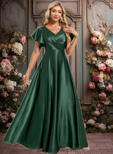 Load image into Gallery viewer, Abigayle A-line V-Neck Floor-Length Stretch Satin Bridesmaid Dress With Ruffle XXCP0025773