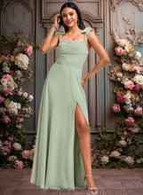 Load image into Gallery viewer, Skyler A-line Cowl Floor-Length Chiffon Bridesmaid Dress With Bow XXCP0025738