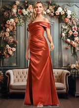 Load image into Gallery viewer, Muriel A-line Off the Shoulder Floor-Length Stretch Satin Bridesmaid Dress XXCP0025757