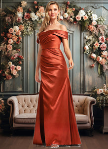 Muriel A-line Off the Shoulder Floor-Length Stretch Satin Bridesmaid Dress XXCP0025757