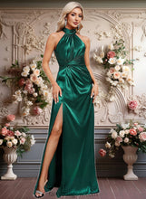 Load image into Gallery viewer, Lena A-line Halter Floor-Length Stretch Satin Bridesmaid Dress With Ruffle XXCP0025817