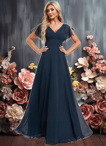 Ingrid A-line V-Neck Floor-Length Chiffon Bridesmaid Dress XXCP0025806