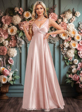 Load image into Gallery viewer, Nicole A-line V-Neck Floor-Length Stretch Satin Bridesmaid Dress XXCP0025779