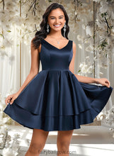 Load image into Gallery viewer, Macie A-line V-Neck Short Satin Homecoming Dress XXCP0025691