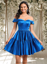 Load image into Gallery viewer, Elaine Ball-Gown/Princess Off the Shoulder Short Satin Homecoming Dress XXCP0025680