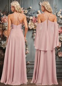 Patsy A-line Halter Floor-Length Chiffon Bridesmaid Dress XXCP0025821