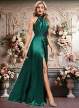 Load image into Gallery viewer, Lena A-line Halter Floor-Length Stretch Satin Bridesmaid Dress With Ruffle XXCP0025817