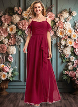 Load image into Gallery viewer, Sarah A-line Cold Shoulder Floor-Length Chiffon Bridesmaid Dress With Ruffle XXCP0025755