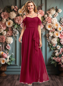 Sarah A-line Cold Shoulder Floor-Length Chiffon Bridesmaid Dress With Ruffle XXCP0025755