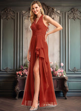 Load image into Gallery viewer, Rebekah A-line V-Neck Floor-Length Chiffon Bridesmaid Dress With Ruffle XXCP0025754