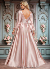 Load image into Gallery viewer, Gemma A-line V-Neck Floor-Length Stretch Satin Prom Dresses XXCP0025880