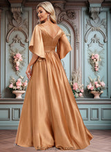 Load image into Gallery viewer, Natalya A-line V-Neck Floor-Length Stretch Satin Bridesmaid Dress XXCP0025793