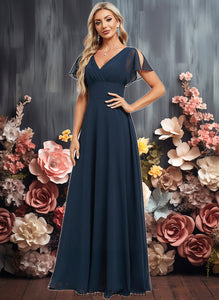 Ingrid A-line V-Neck Floor-Length Chiffon Bridesmaid Dress XXCP0025806