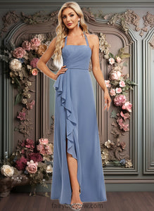 Paulina A-line Halter Floor-Length Chiffon Bridesmaid Dress XXCP0025799