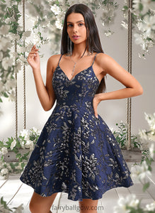 Leia A-line V-Neck Short Jacquard Homecoming Dress XXCP0025701