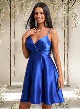 Load image into Gallery viewer, Seraphina A-line V-Neck Short Stretch Satin Homecoming Dress With Pleated XXCP0025705