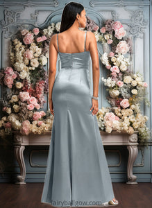 Frida A-line V-Neck Floor-Length Stretch Satin Bridesmaid Dress XXCP0025728