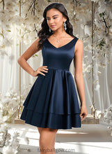 Load image into Gallery viewer, Macie A-line V-Neck Short Satin Homecoming Dress XXCP0025691