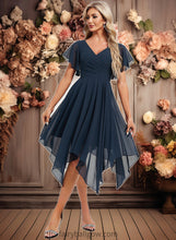 Load image into Gallery viewer, Tamia A-line V-Neck Asymmetrical Chiffon Bridesmaid Dress With Ruffle XXCP0025804