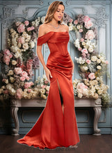 Load image into Gallery viewer, Lilly Trumpet/Mermaid Off the Shoulder Sweep Train Satin Prom Dresses XXCP0025832