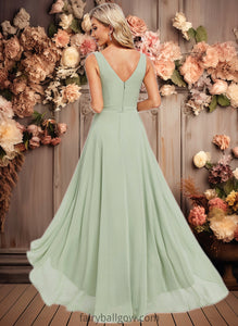 Nathalia A-line V-Neck Asymmetrical Chiffon Bridesmaid Dress XXCP0025809