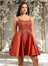 Load image into Gallery viewer, Abbey A-line Scoop Short Satin Lace Homecoming Dress With Sequins XXCP0025683