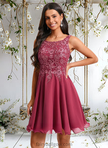 Sienna A-line Scoop Short Chiffon Homecoming Dress With Sequins Appliques Lace XXCP0025681