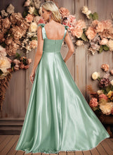 Load image into Gallery viewer, Seraphina A-line Square Floor-Length Stretch Satin Bridesmaid Dress With Bow XXCP0025788