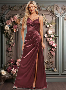 Joy A-line Asymmetrical Floor-Length Stretch Satin Bridesmaid Dress XXCP0025828