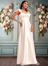 Load image into Gallery viewer, Alisa A-line V-Neck Floor-Length Stretch Satin Bridesmaid Dress With Bow XXCP0025759