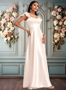 Alisa A-line V-Neck Floor-Length Stretch Satin Bridesmaid Dress With Bow XXCP0025759