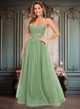 Load image into Gallery viewer, Mariela Ball-Gown/Princess V-Neck Floor-Length Tulle Prom Dresses With Sequins Appliques Lace XXCP0025837